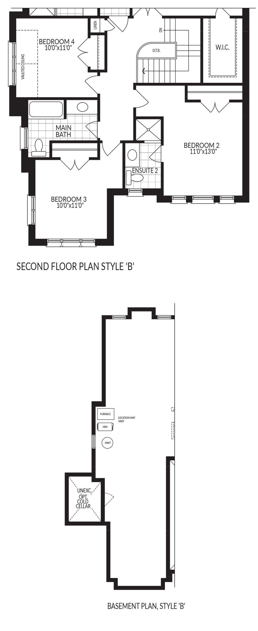 Second Floor + Basement Plan Style B