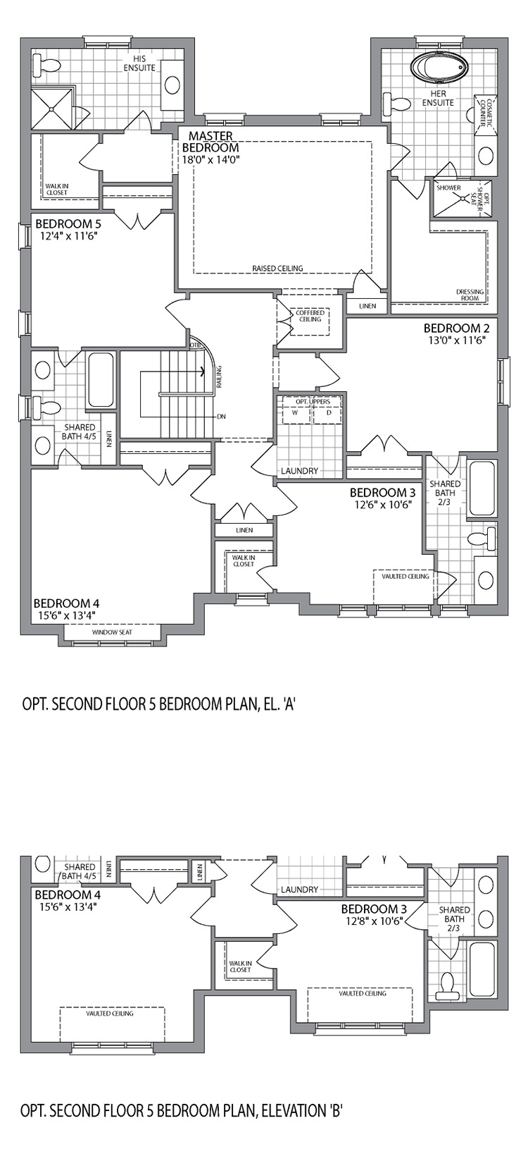 Optional Second Floor 5 bedroom Plan, EL. A & B