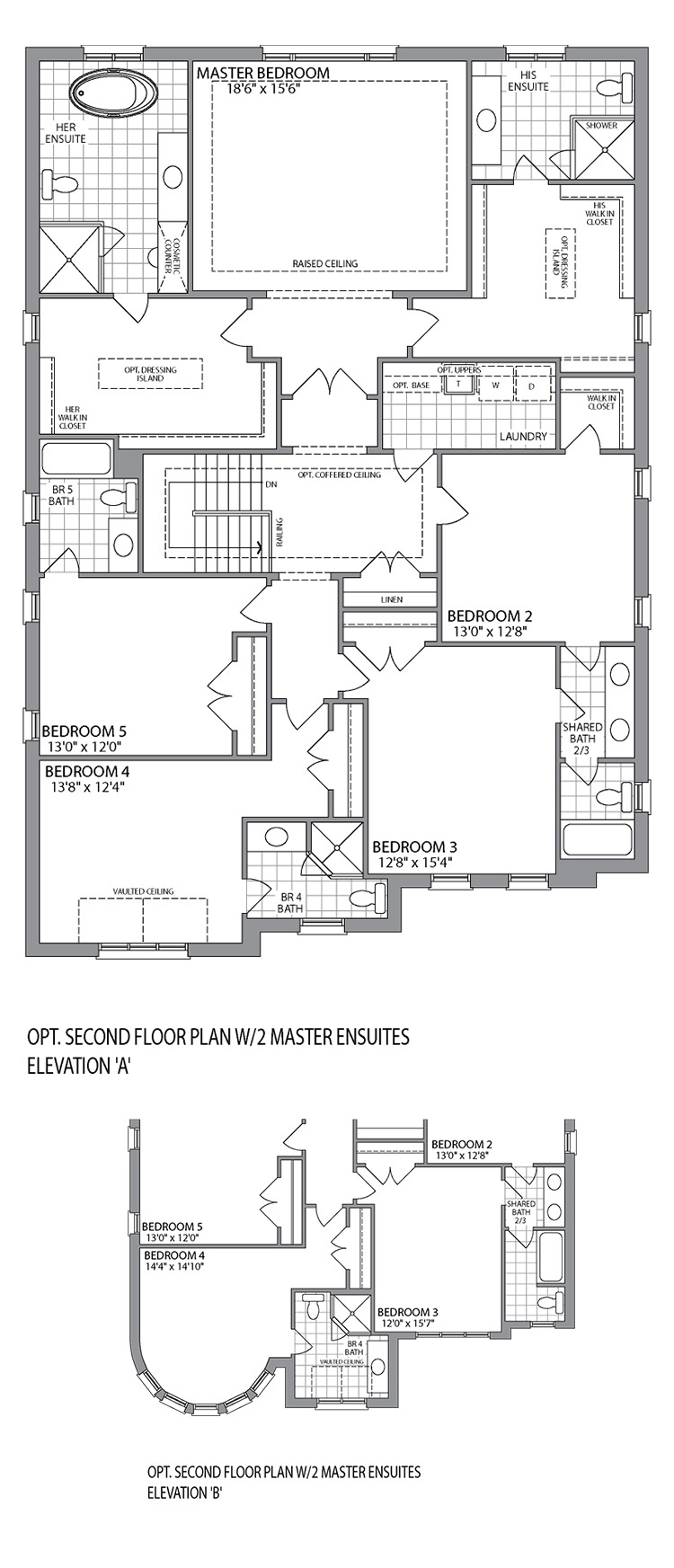 Optional Second Floor with 2 master ensuites Elevation A & B